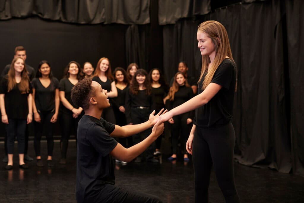 Male And Female Drama Students At Performing Arts School In Studio Improvisation Class Escuela de teatro San Martín de la Vega Yllana